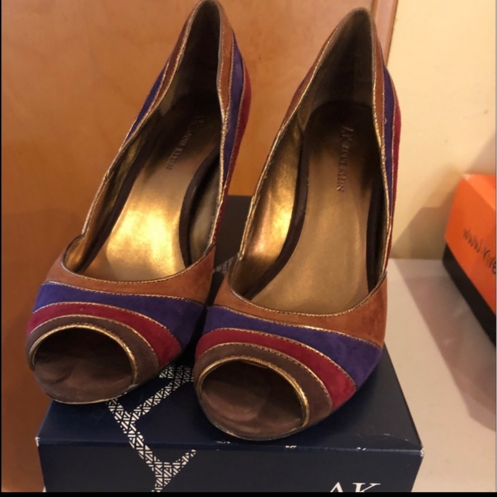 Ann Klein heels, multi color.  Peep toe